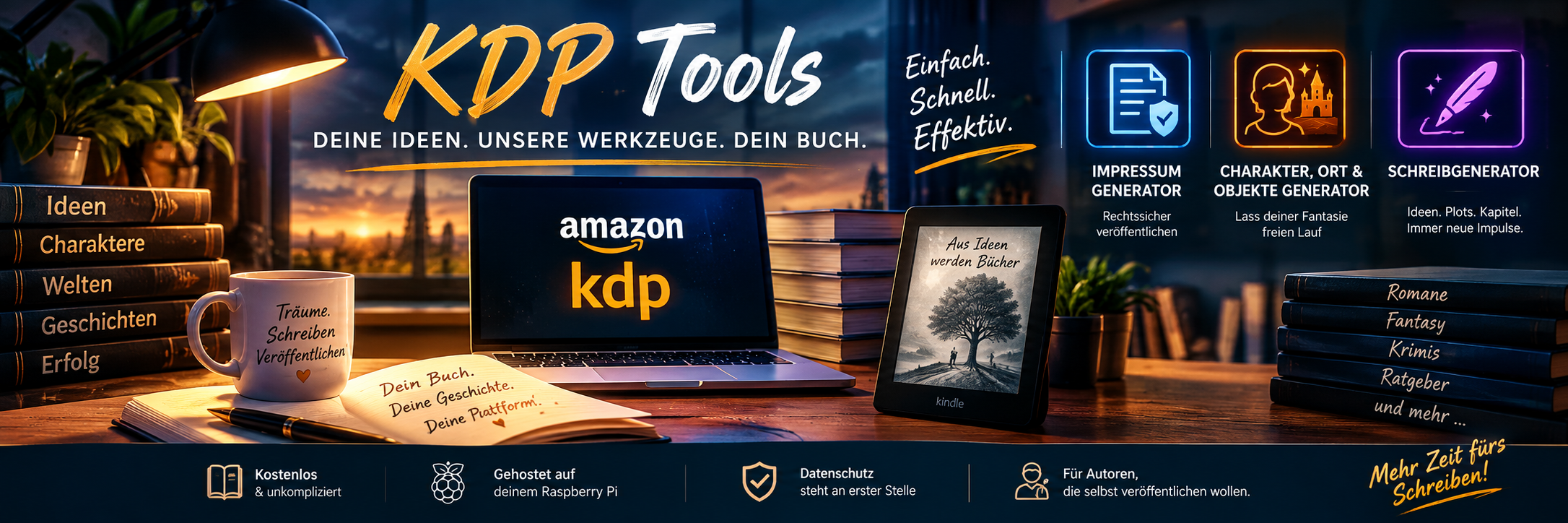 KDP Tools Banner - Deine Ideen. Unsere Werkzeuge. Dein Buch.